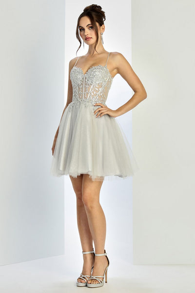 Cocktail Dresses Homecoming Short A Line Corset Applique Cocktail Dress Silver