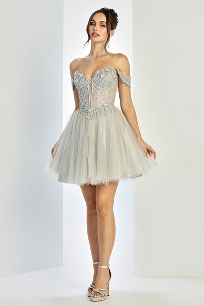 Cocktail Dresses Homecoming Prom Short A Line Glitter Corset Cocktail Dress Silver
