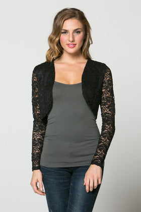 Long Sleeve Floral Lace Open Front Cropped Bolero Shrug by LA Scala 10880
