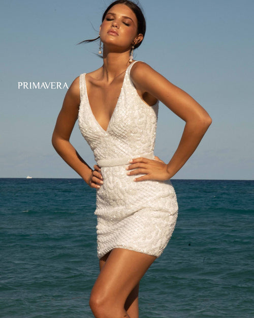 Primavera Couture 11037 Beaded Bridal Short Fitted Mini Wedding Dress