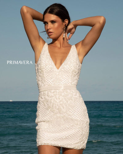 Primavera Couture 11037 Beaded Bridal Short Fitted Mini Wedding Dress