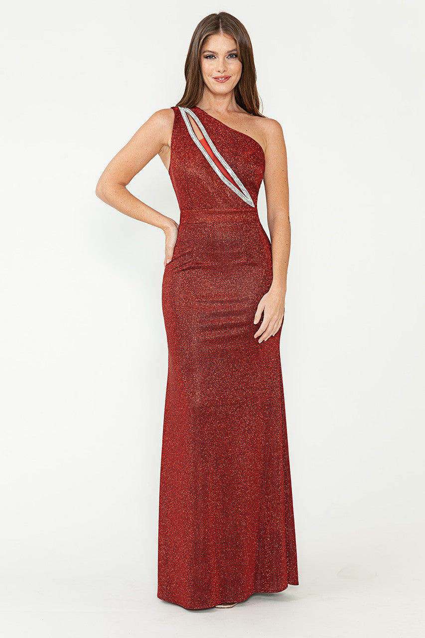 Lenovia 5271 Beaded Metallic One-Shoulder Stretch Knit Dress
