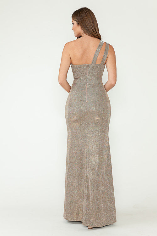 Lenovia 5271 Beaded Metallic One-Shoulder Stretch Knit Dress