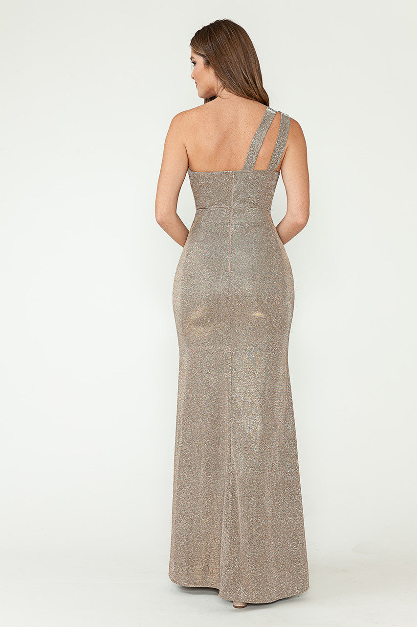 Lenovia 5271 Beaded Metallic One-Shoulder Stretch Knit Dress