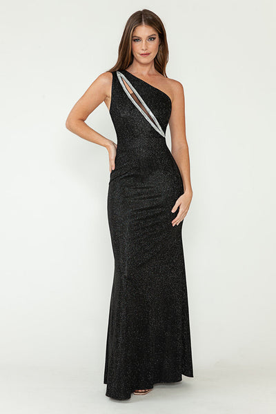 Lenovia 5271 Beaded Metallic One-Shoulder Stretch Knit Dress