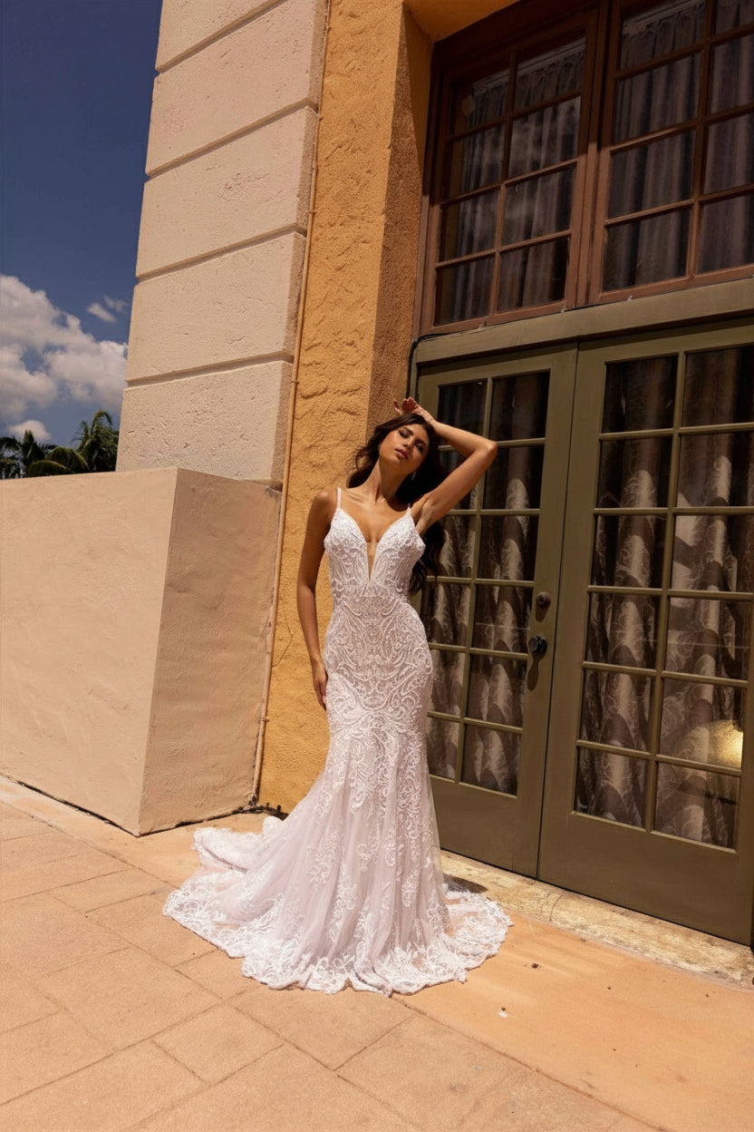 floral mermaid wedding dress Primavera Couture 11105 The Dressmaker (2015) - The flowing tulle train bow fashion Color:Yellow Ivory