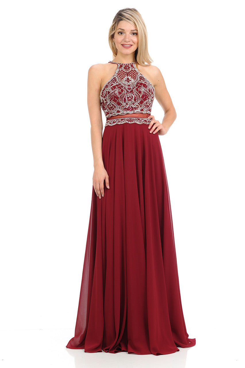 illusion halter dress ASHLEYlauren Beaded Illusion Halter Long Prom Dress 11964 Fuchsia / 12