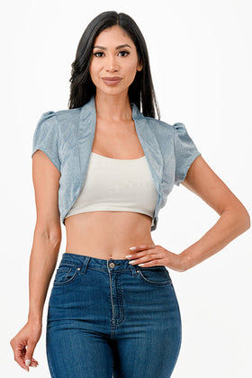 Sparkling Jacquard Cap Sleeve Shawl Collar Cropped Bolero Shrug by LA Scala 11628