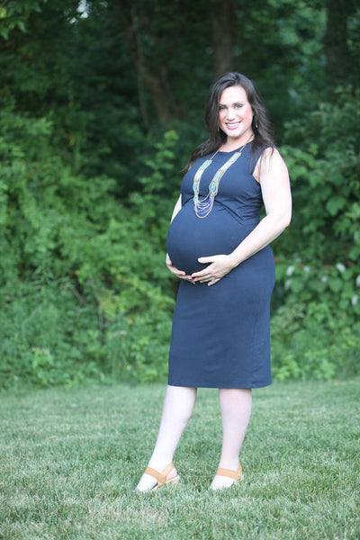 Sleeveless Navy Knee Length Maternity Little Breastfeeding Dress with Panel