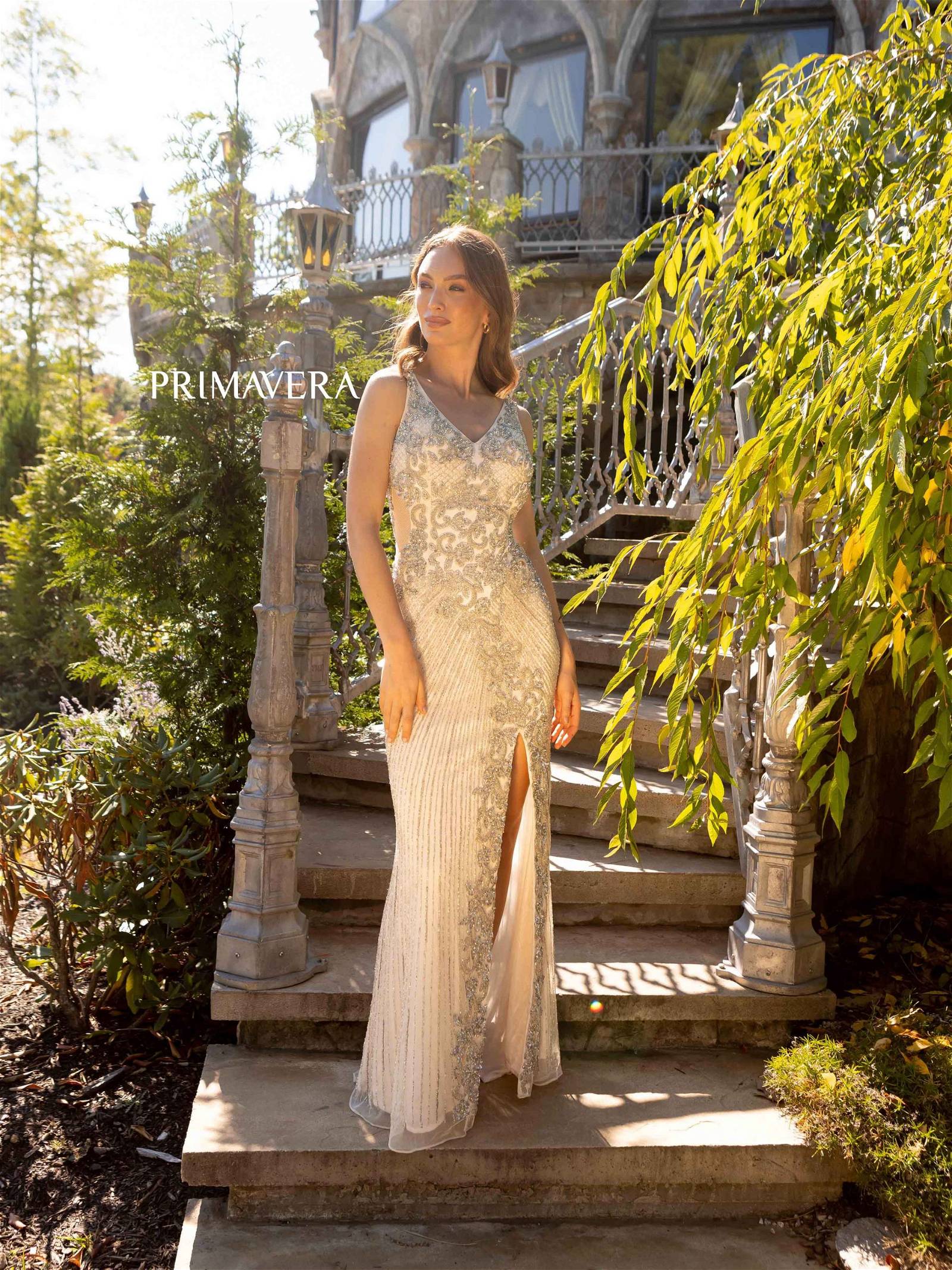 Prom Dresses Long Formal Fitted Prom Beaded Dress Nude