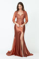 Vestido de noche de satén estilo sirena con corpiño bordado y chaqueta transparente de Lenovia 8175