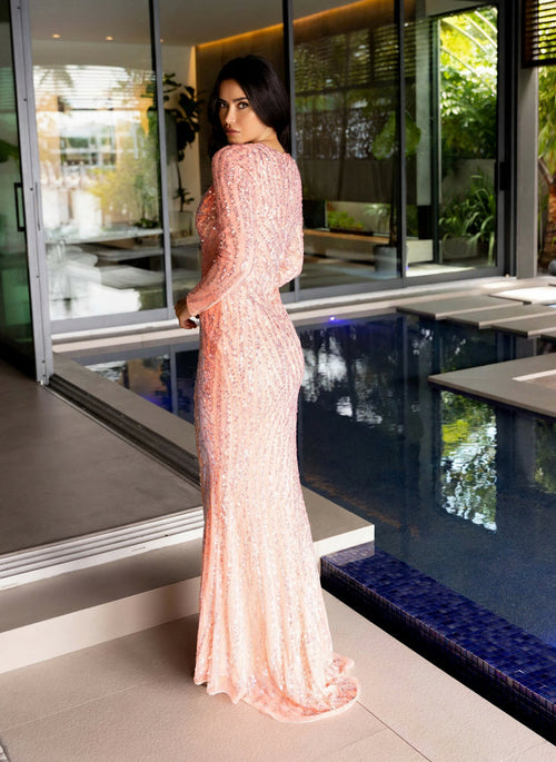 Primavera Couture 12117 Long Sleeve Beaded Sequin Formal Dress