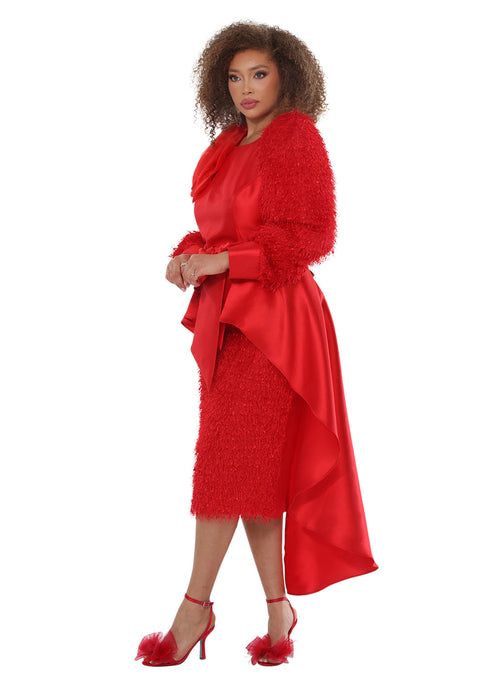 Jewel Neck Voluminous Long Sleeve Novelty Fringe Fabric High-Low Church Dress by Tesoro Moda 12194