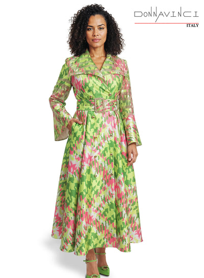 Long Sleeve Double-Breasted Novelty Print Flare Sleeve Rhinestone Belt Maxi by Tesoro Moda 12210