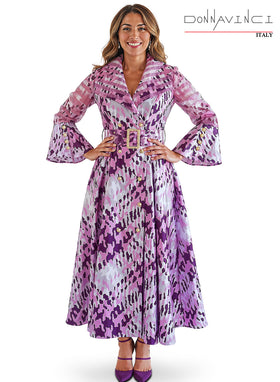 Long Sleeve Double-Breasted Novelty Print Flare Sleeve Rhinestone Belt Maxi by Tesoro Moda 12210