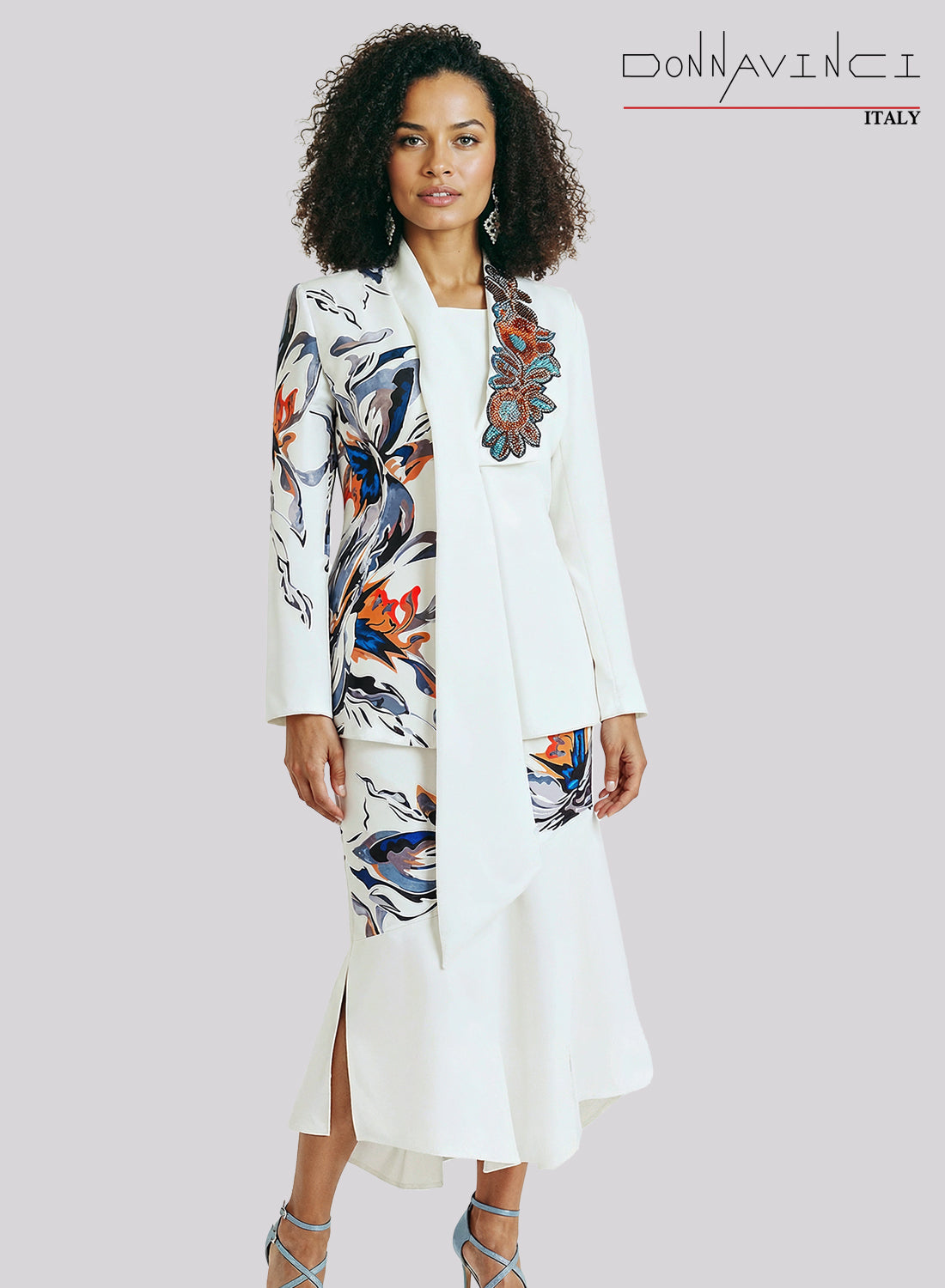 Long Sleeve Floral Print 3-Piece Jacket Cami & Skirt Set Church Suit by Tesoro Moda 12254