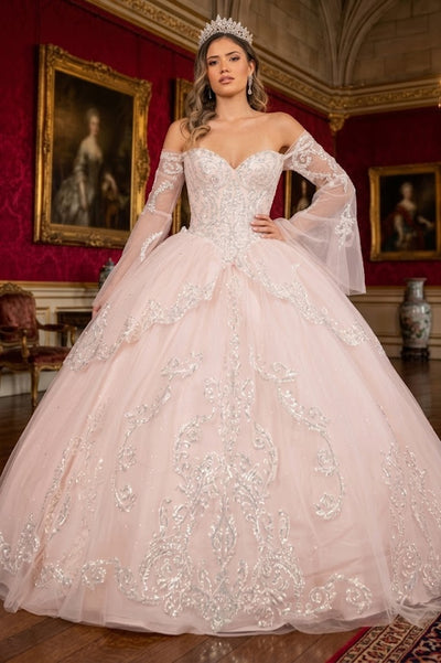 Off Shoulder Quinceañera Ball Gown with Glitter Tulle Sequin Embroidery Dress by Elizabeth K GL3109