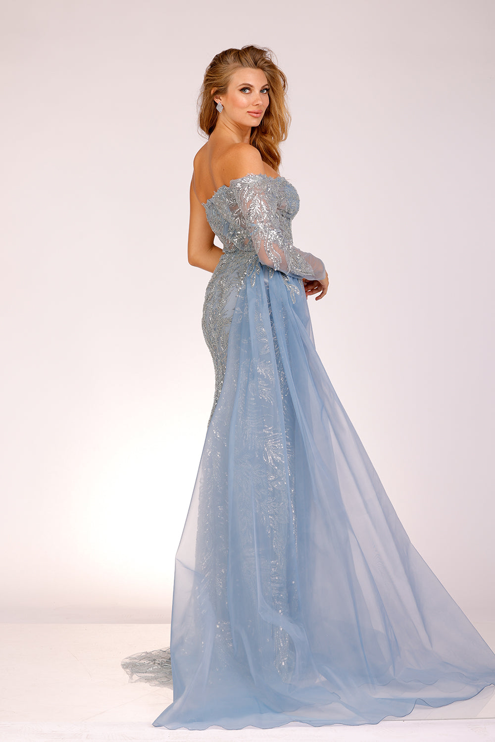 Beaded Long Sleeve Mermaid Dress by Lucci Lu 1285