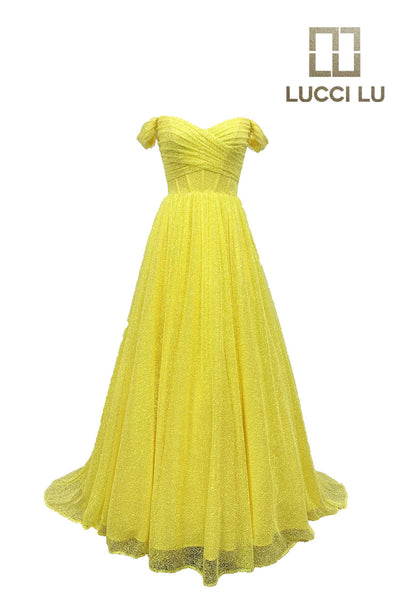 Glitter Off Shoulder A-line Gown by Lucci Lu 1306