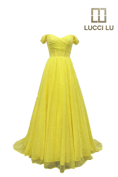 Glitter Off Shoulder A-line Gown by Lucci Lu 1306