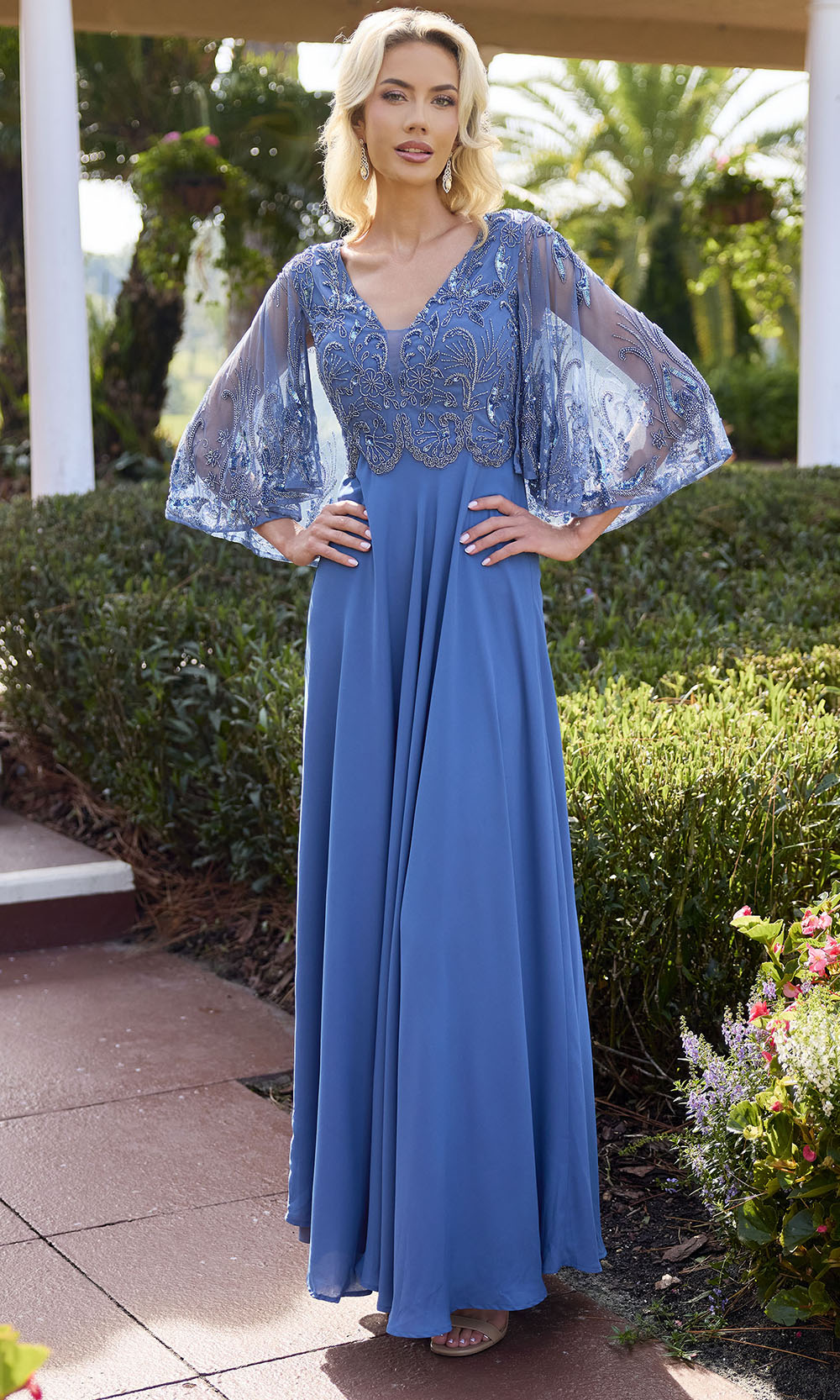 Primavera Couture 13162 - Cape Sleeve Empire Waist Formal Dress Mother of the Bride Dresses