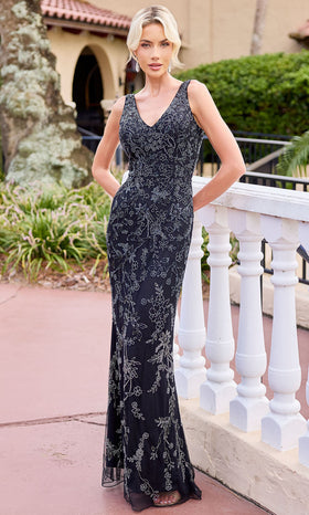 Primavera Couture 13176 - Beaded V-Neck Sleeveless Open-Back Prom Gown