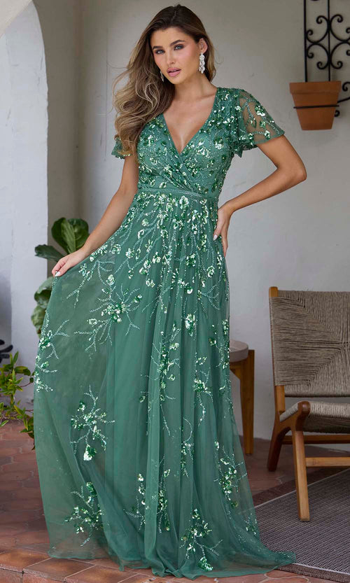 Primavera Couture 13185 - Embellished A-Line Dress with Flutter Sleeves Mother of the Bride Dresses