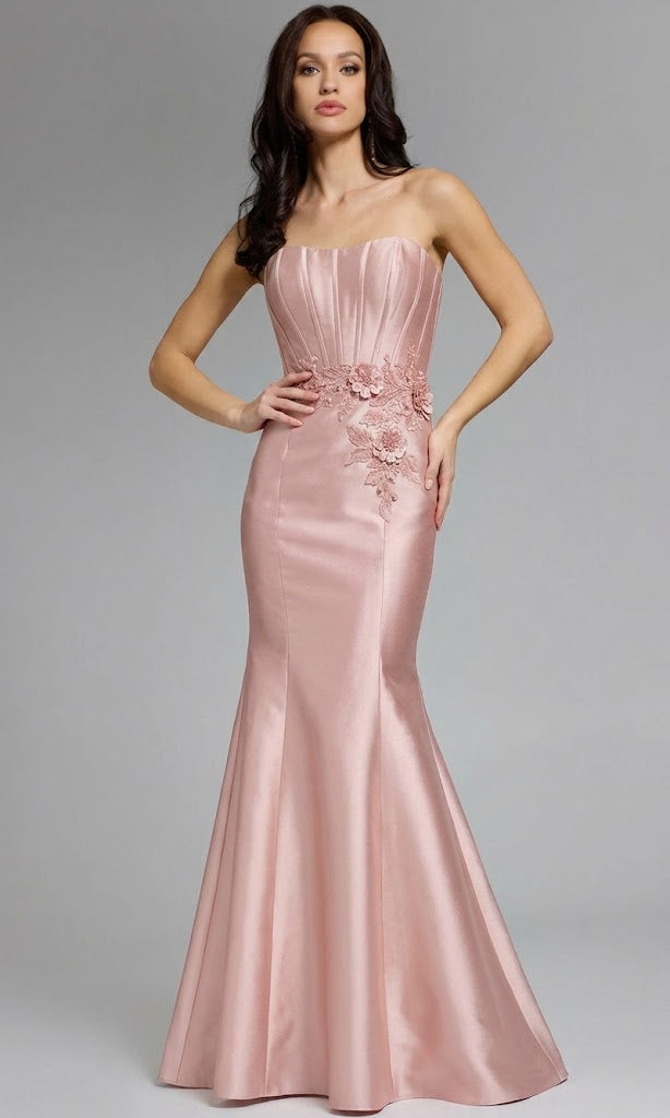 Strapless Floral Mermaid Gown in Berry Jovani 43817