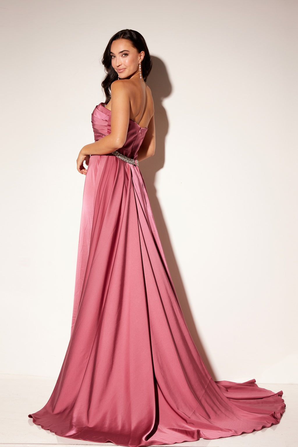 Satin Fitted Strapless Slit Gown by Lucci Lu 1354