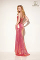Metallic Fitted V-Neck Slit Gown by Lucci Lu 1364
