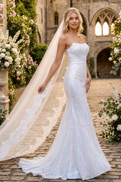 Amelia Couture 6116B Mermaid Open Back Wedding White Formal Dress