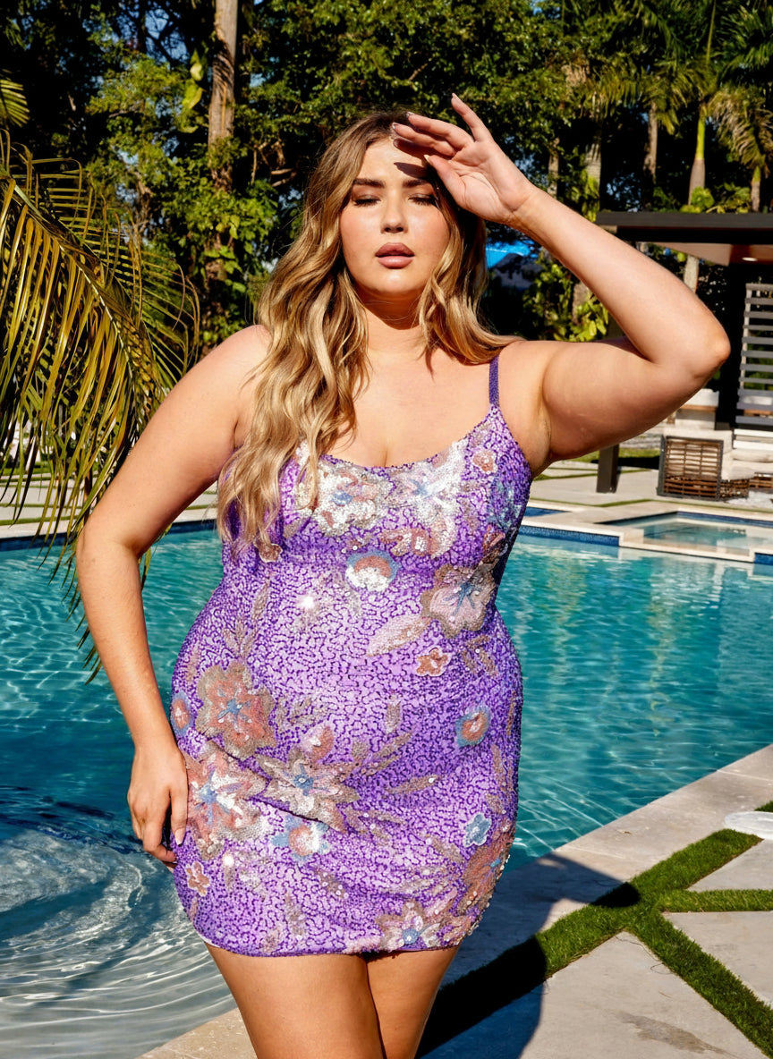 Primavera Couture 14027 Short Sparkling Plus Size Homecoming Dress