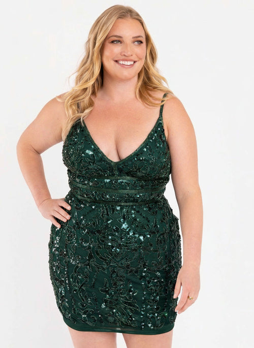 Primavera Couture 14035 Short Plus Size Fitted Prom Dress
