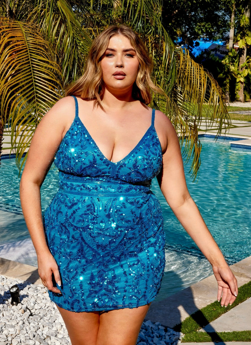Primavera Couture 14035 Short Plus Size Fitted Prom Dress