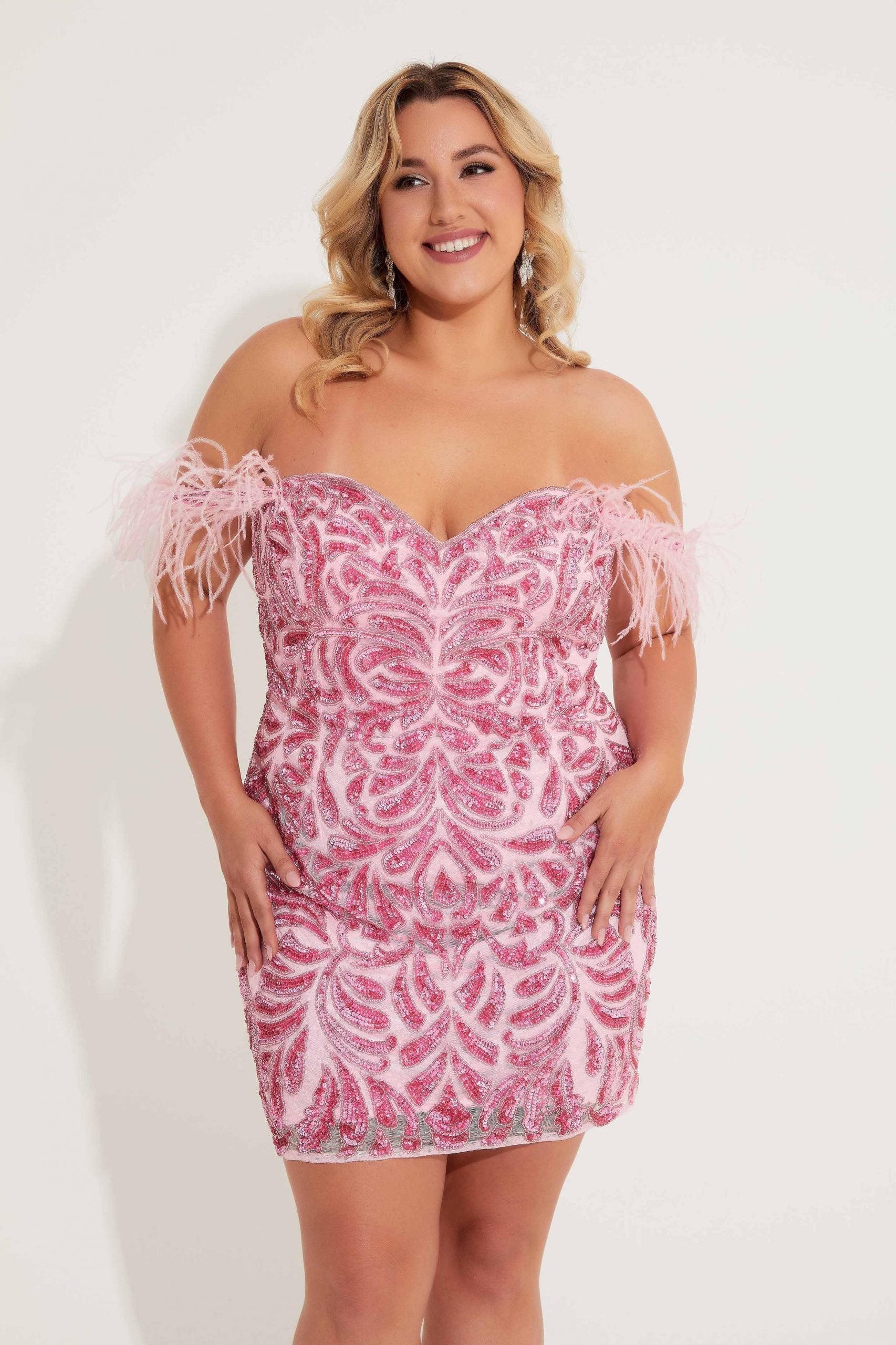 Plus Size Dresses Short Fitted Homecoming Cocktail Dress Candy Pink