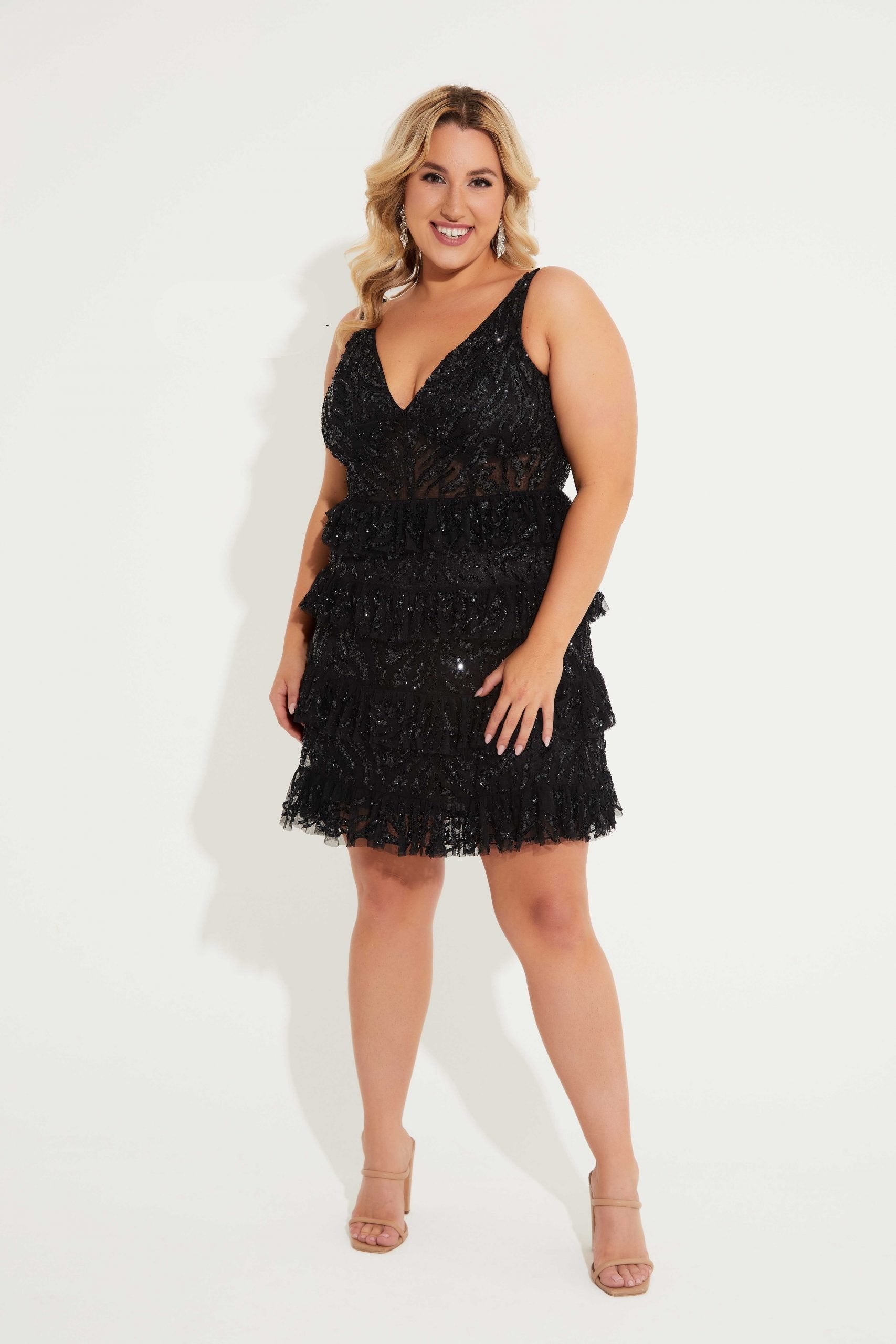 Primavera Couture 14063 Homecoming Plus Size Short Cocktail Sequin Dress | Formal Dress Shops Black / 18W Primavera Couture 14063 Homecoming Plus Size Short Cocktail Sequin Dress | Formal Dress Shops Black / 18W