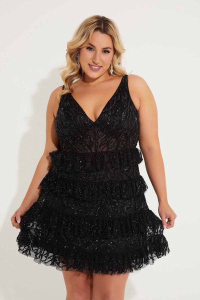 Primavera Couture 14063 Homecoming Plus Size Short Cocktail Sequin Dress