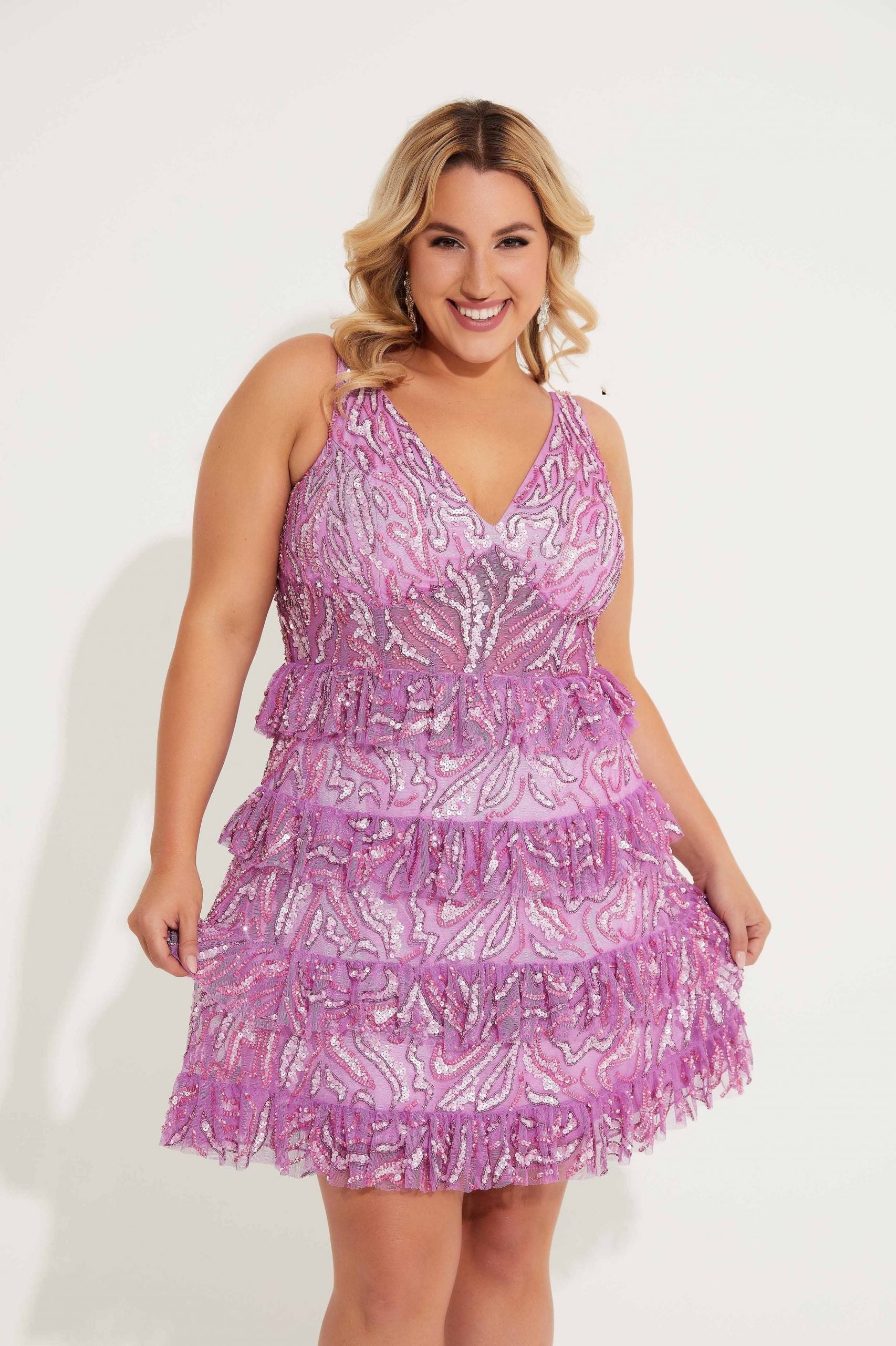 Primavera Couture 14063 Homecoming Plus Size Short Cocktail Sequin Dress