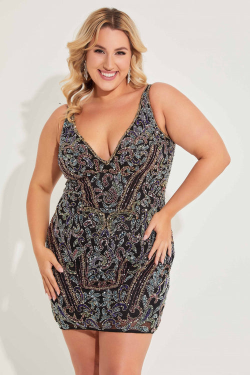 Primavera Couture 14065 Short Cocktail Fitted Plus Size Dress