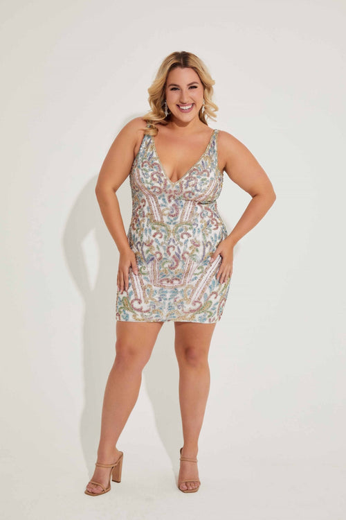 Plus Size Dresses Short Cocktail Fitted Plus Size Dress Ivory