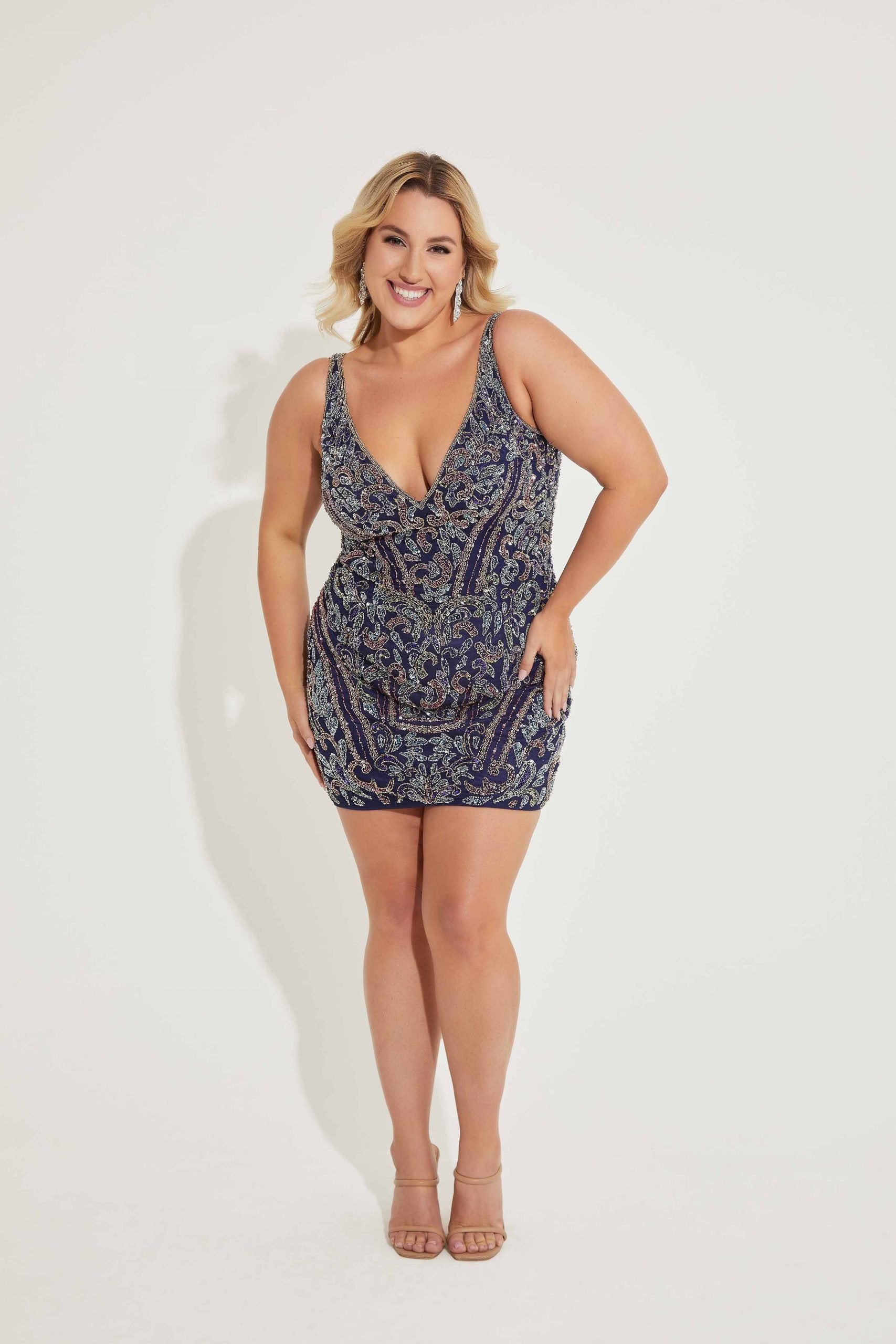 Plus Size Dresses Short Cocktail Fitted Plus Size Dress Midnight