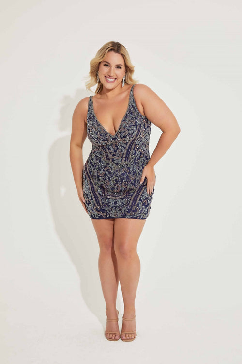 Plus Size Dresses Short Cocktail Fitted Plus Size Dress Midnight