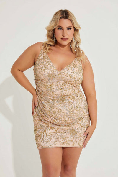 Plus Size Dresses Short Beaded Plus Size Cocktail Dress Rose Gold