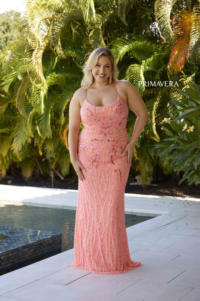 Plus Size Dresses Long Plus Size Formal Sequin Prom Gown Coral