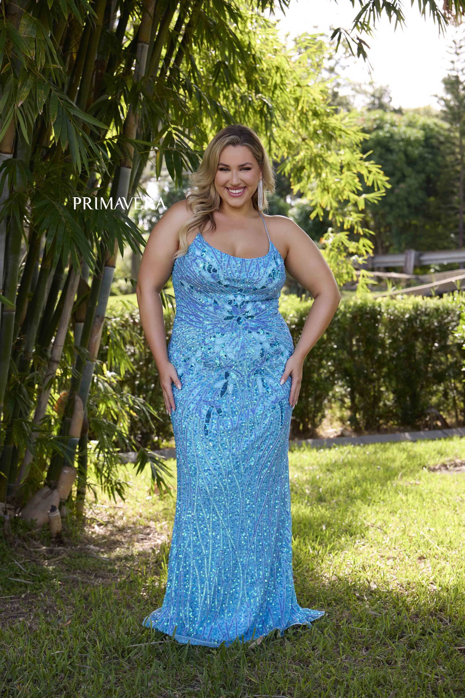 Plus Size Dresses Long Plus Size Formal Sequin Prom Gown Crystal Blue