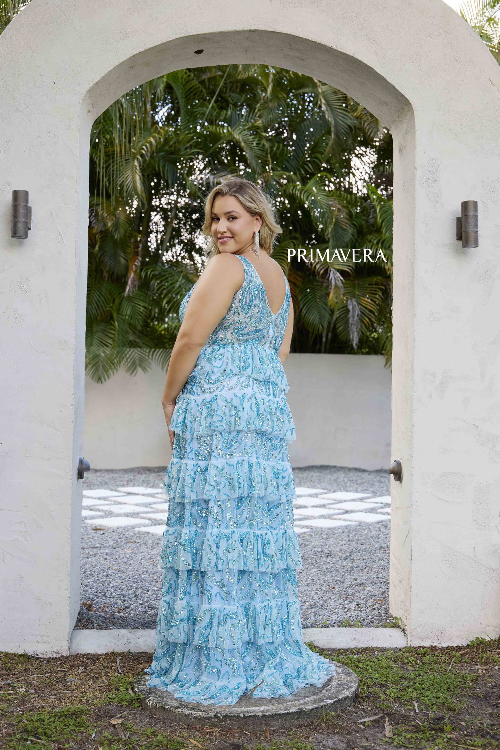 Primavera Couture 14073 Long Tiered Plus Size Prom Gown