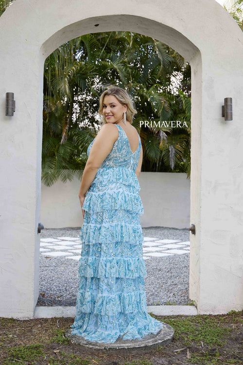 Primavera Couture 14073 Long Tiered Plus Size Prom Gown