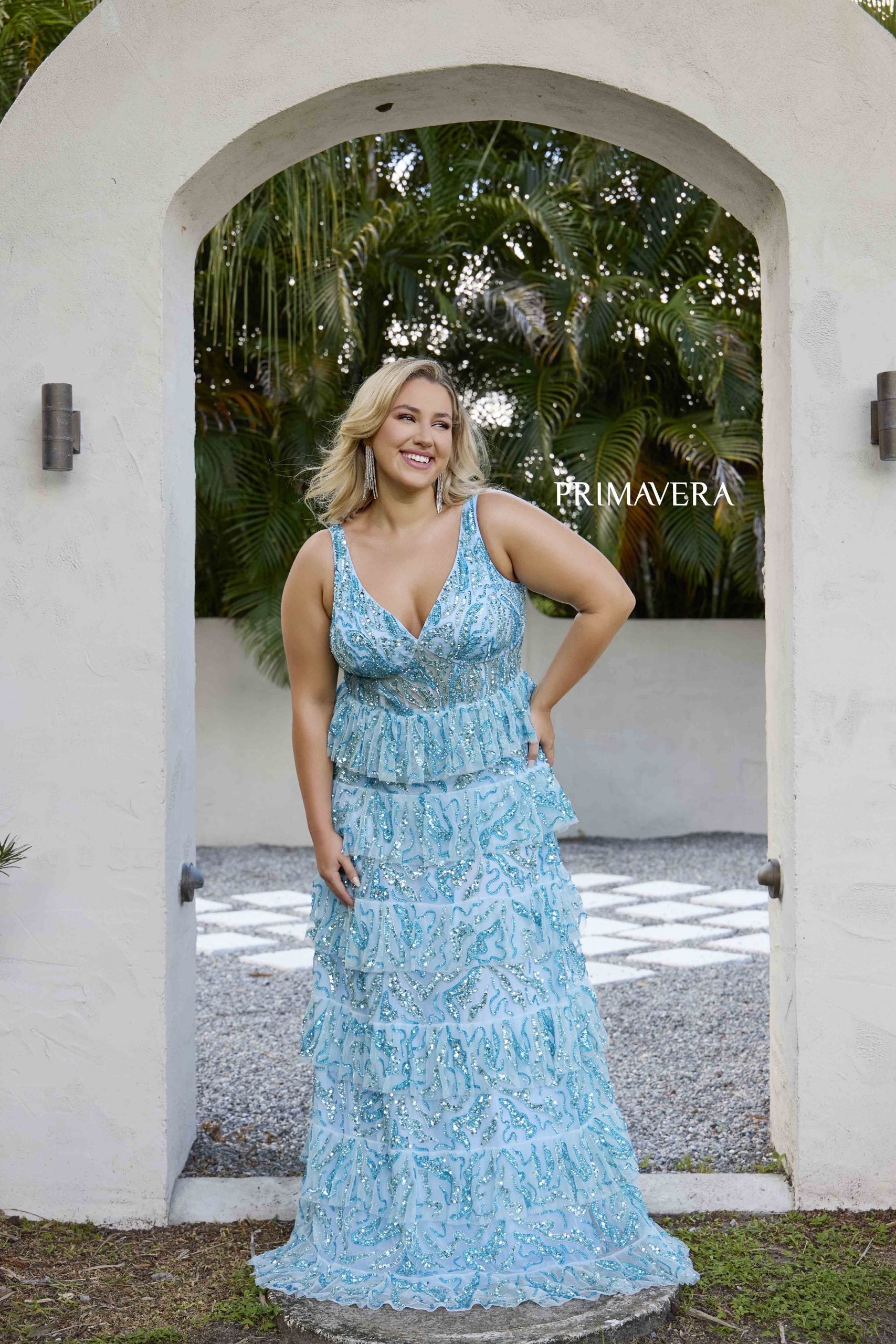 Plus Size Dresses Long Plus Size A Line Formal Tiered Prom Gown Powder Blue