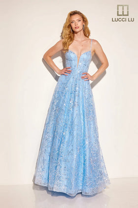 Embroidered Sleeveless A-line Gown by Lucci Lu 1419