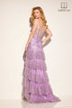 Glitter Tulle V-Neck Tiered Slit Gown by Lucci Lu 1427